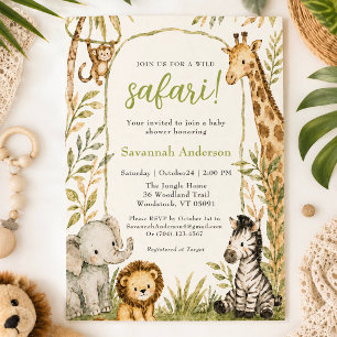 Wild Safari Baby Shower Tropical Jungle Animal  Invitation