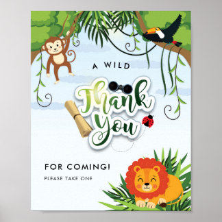 Wild Safari Jungle Animals Thank You Poster