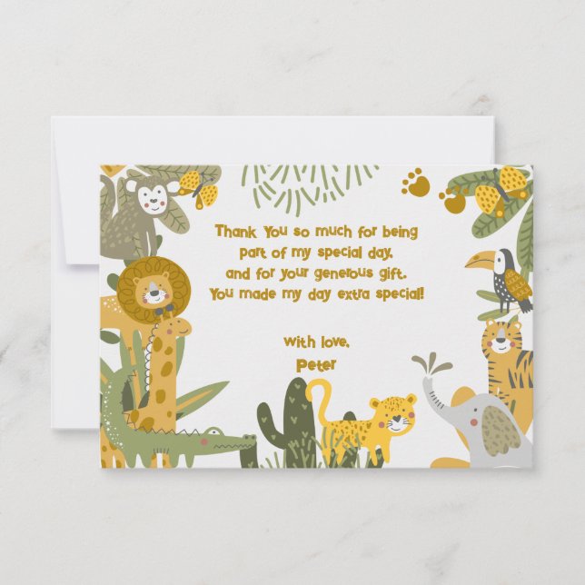 Wild safari kids birthday thank you card (Front)