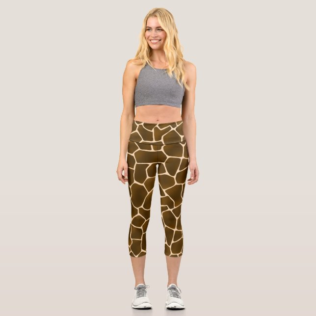 Wild Safari Natural Giraffe Print Capri Leggings (Front)