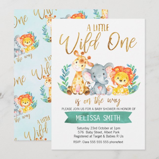 Wild Safari Watercolor Baby Shower Invitation (Front/Back)