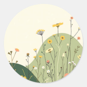 Wild Scandinavian Wildflowers and Geometric Line Classic Round Sticker