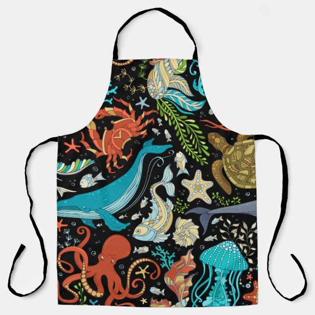 Wild sea life: colourful vintage. apron (Front)