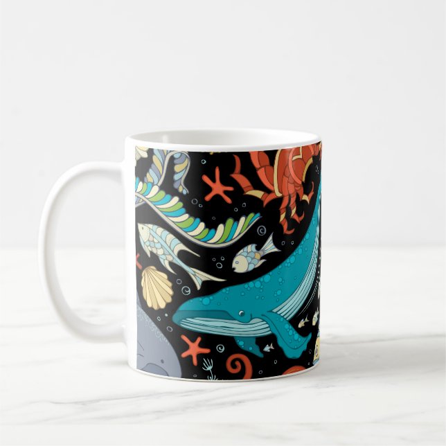 Wild sea life: colourful vintage. coffee mug (Left)