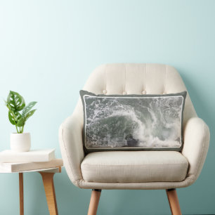 WILD SEA WITH OCEAN WAVES WHITE WATER NATURE PHOTO LUMBAR PILLOW