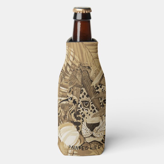 Wild sepia leopard bottle cooler (Bottle Front)