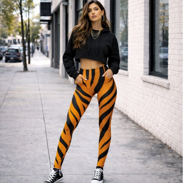 Wild Side Tiger Print Orange Black Halloween Leggings (Creator Uploaded)