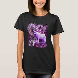 Wild Side Wolf On Moon Galaxy Funny Three Wolves L T-Shirt
