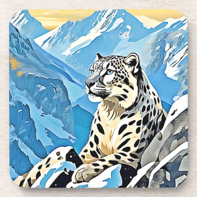Wild Snow Leopard Design Coaster (Front)