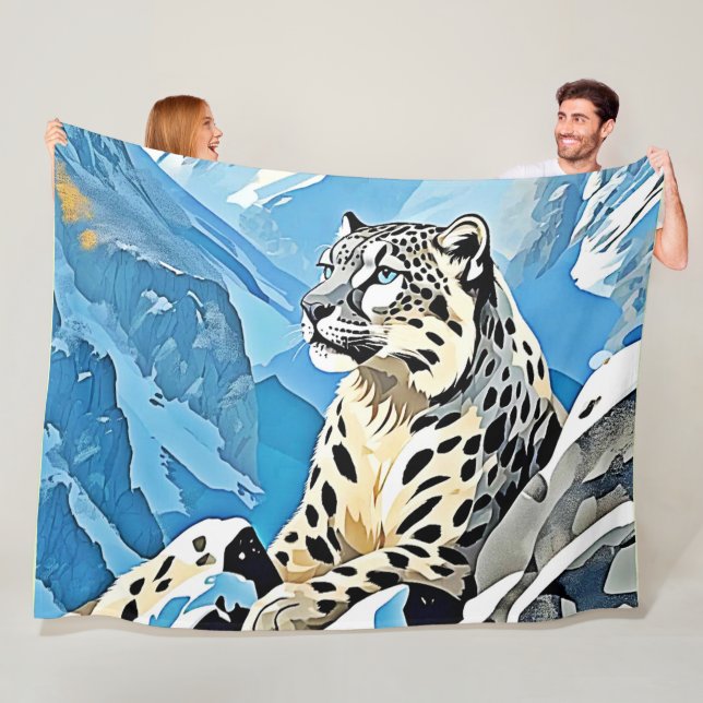 Wild Snow Leopard Design Fleece Blanket (In Situ)