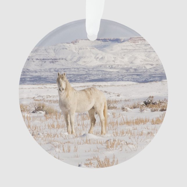 Wild Snow Stallion Ornament (Front)