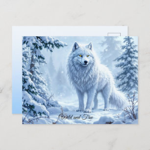 Wild snow wolf predator nature winter art postcard