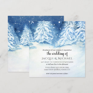 Wild Snowy Forest Tree Watercolor Wedding   Square Invitation