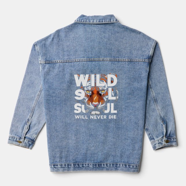 "Wild Soul – Fierce Tiger Eyes Motivational Art" Denim Jacket (Back)