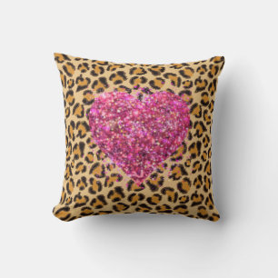 Wild sparkling pink Hearts and Leopard print Throw Pillow