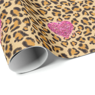 Wild sparkling pink Hearts and Leopard print Wrapping Paper
