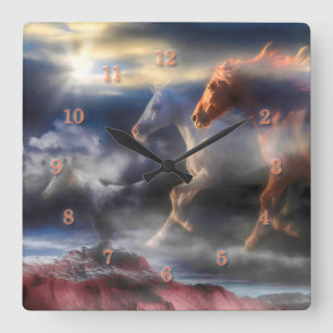 Wild Spirit Horses  RUN TILL TOMORROW Square Wall  Clock