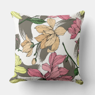 Wild spring floral Magnolia Artistic painted pink Throw Pillow