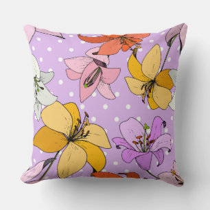 Wild spring flowers Lily cute floral purple dots Throw Pillow