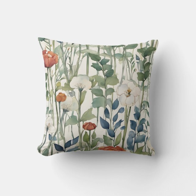Wild Spring Flowers Watercolor Art  Throw Pillow (Front)