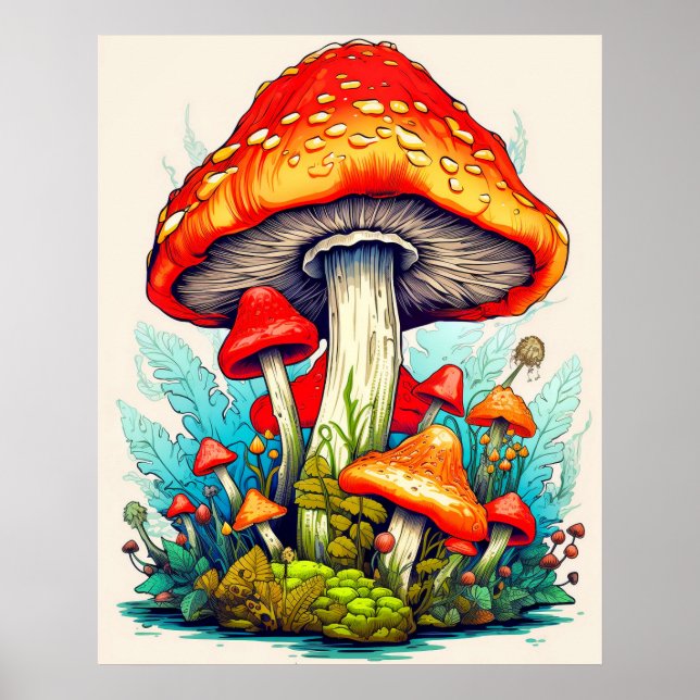 Wild Sprouting Forest Mushrooms Poster (Front)