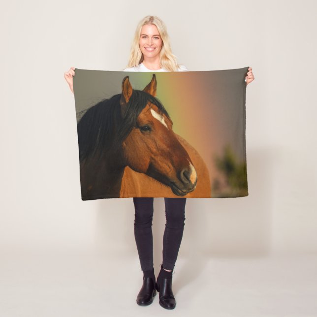 Wild Stallion, Golden Light and Rainbow Fleece Blanket (In Situ)