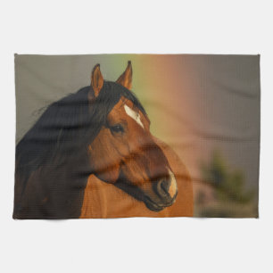 Wild Stallion, Golden Light and Rainbow Kitchen Towel