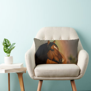 Wild Stallion, Golden Light and Rainbow Lumbar Pillow