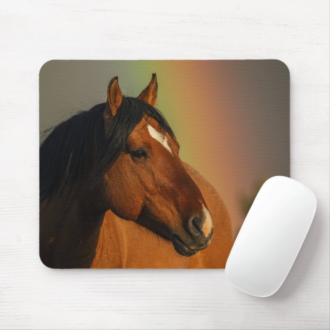 Wild Stallion, Golden Light and Rainbow Mouse Pad (With Mouse)