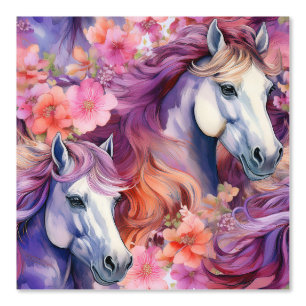 Wild Stallion Horse Farm Animals Pink Floral Girls Wallpaper