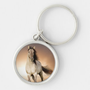Wild Stallion Running In Sunset Keychain