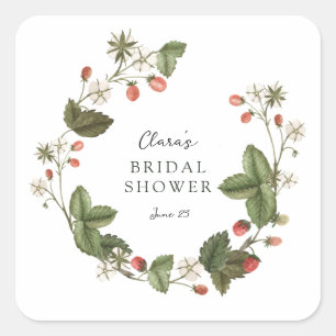 Wild Strawberries Bridal Shower Square Sticker