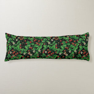 Wild strawberries on black body pillow