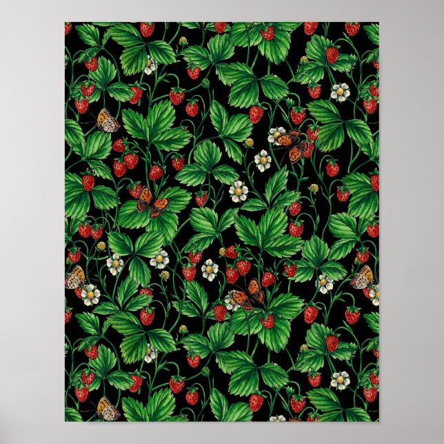 Wild strawberries on black poster (Front)
