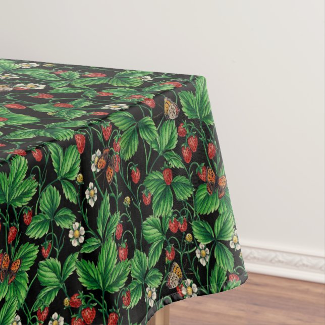 Wild strawberries on black tablecloth (In Situ)