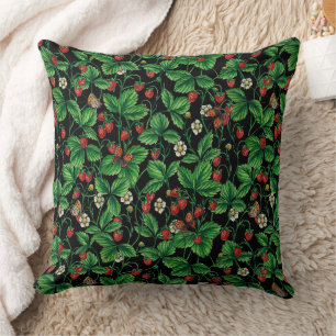 Wild strawberries on black throw pillow