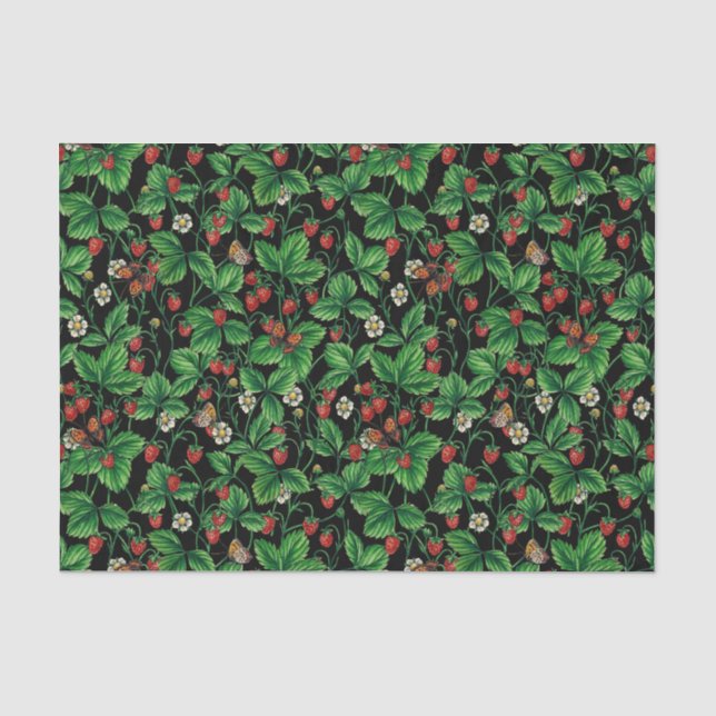 Wild strawberries on black tissue paper (Front)