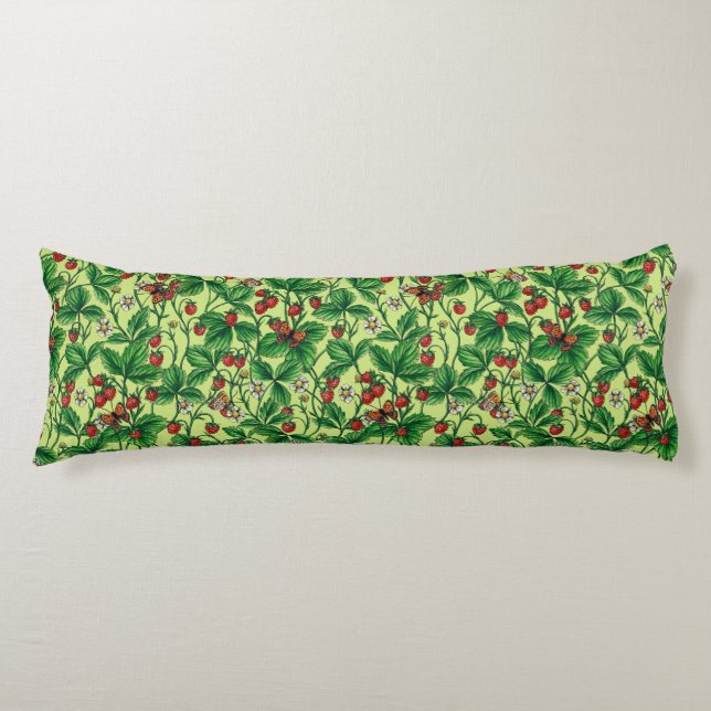 Wild strawberries on honeydew body pillow (Front)