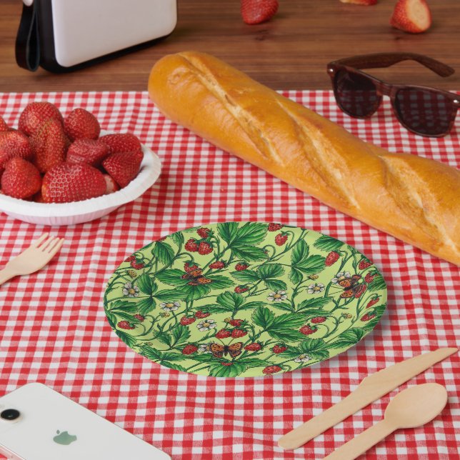 Wild strawberries on honeydew paper plate (Picnic)