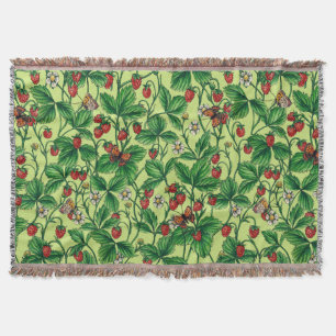 Wild strawberries on honeydew throw blanket