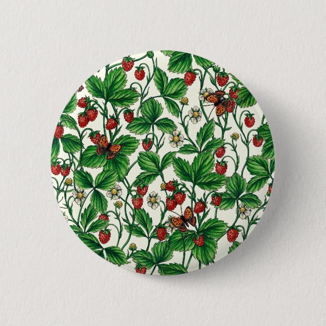 Wild strawberries on off white 2 inch round button (Front)
