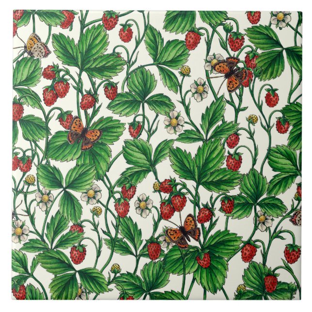 Wild strawberries on off white tile (Front)