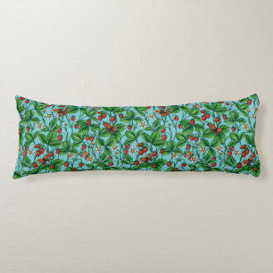 Wild strawberries on pool blue body pillow
