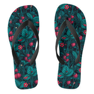 Wild strawberries, red and blue flip flops
