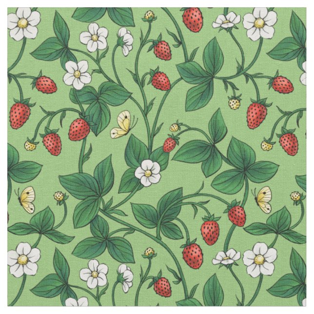 Wild strawberries red/yellow/green/ fabric (Close Up)