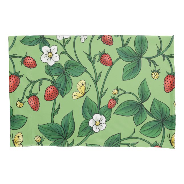 Wild strawberries red/yellow/green/ pillowcase (Front-Left)