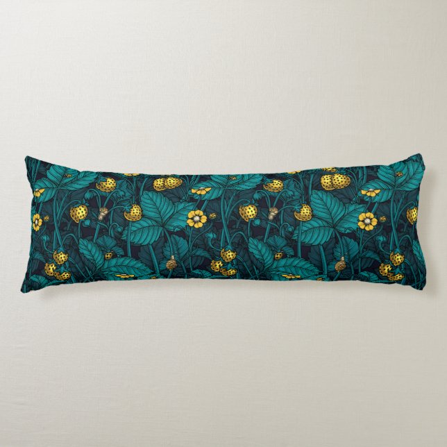 Wild strawberries, yellow and blue body pillow (Front)