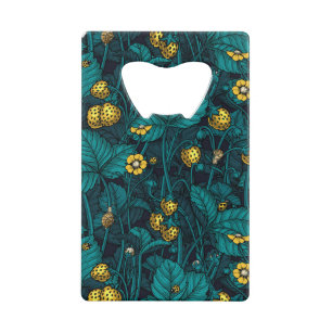 Wild strawberries, yellow and blue credit card bottle opener