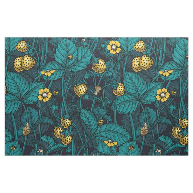 Wild strawberries, yellow and blue fabric (Fat Quarter)