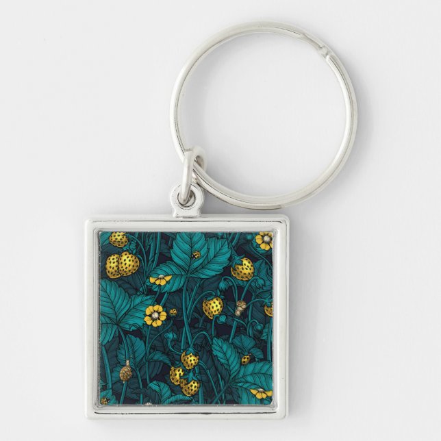 Wild strawberries, yellow and blue keychain (Front)
